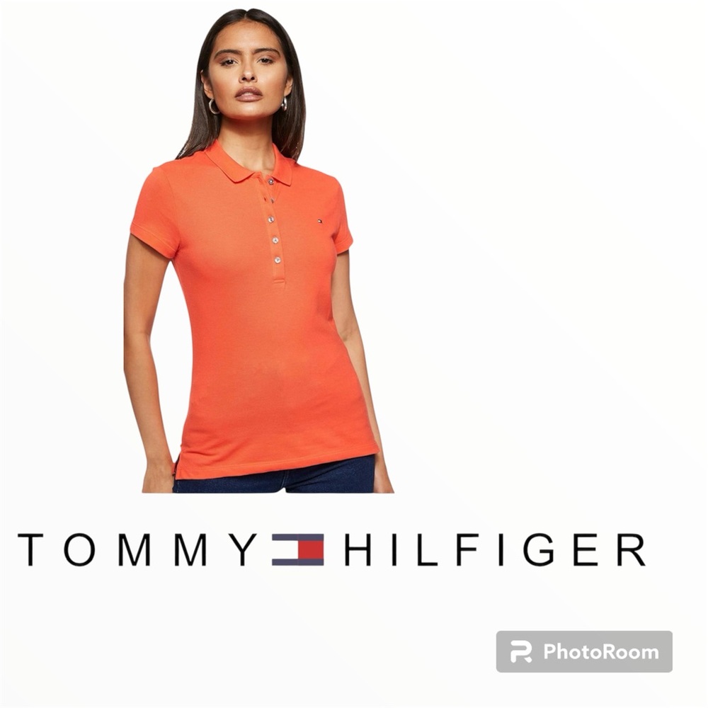NWOT Tommy Hilfiger Women's Salmon Orange Polo Shirt Sz M